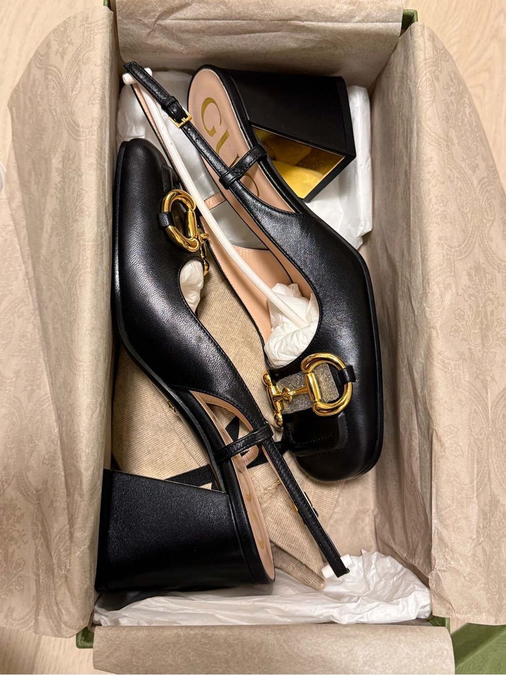 Brand new Gucci Black Horsebit Slingback with Gold Hardware - Picture 2 of 3